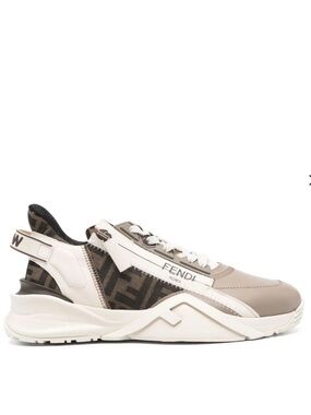 Authentic Fendi Women Beige, Brown and White FF Logo Runner